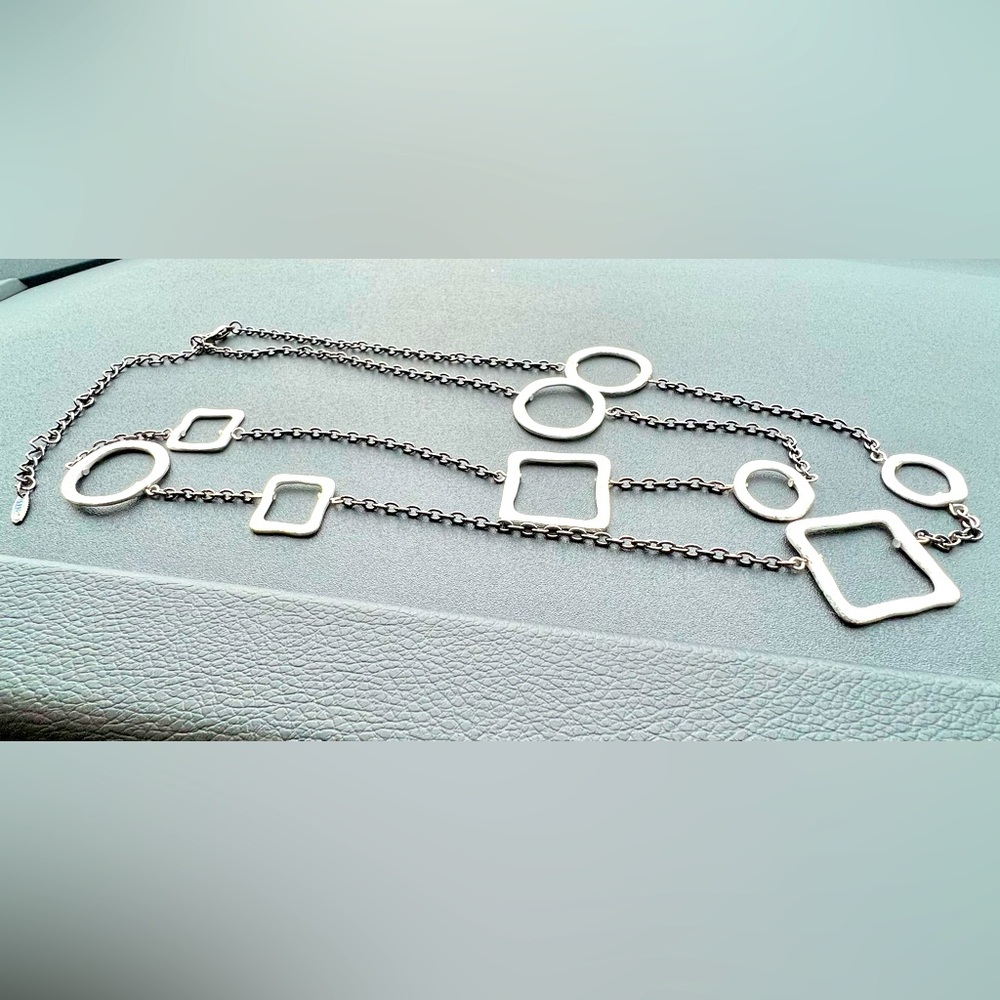 VCLM SIGNED silver tone long chain necklace with discs